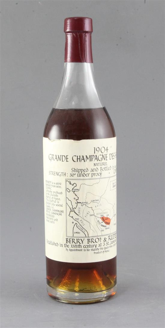 A bottle of 1904 Grande Champagne des Héritiers Cognac,
